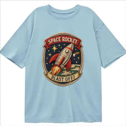 RETRO ROCKET - 1950s space rocket in silver and red , atomic age - Classic T-shirt - Light Blue