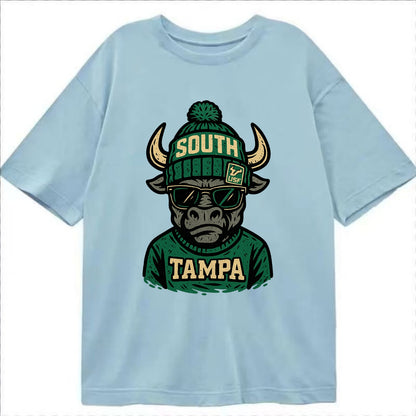 Tampa Bull wearing South Florida beanie with USF patch - Classic T-shirt - Light Blue
