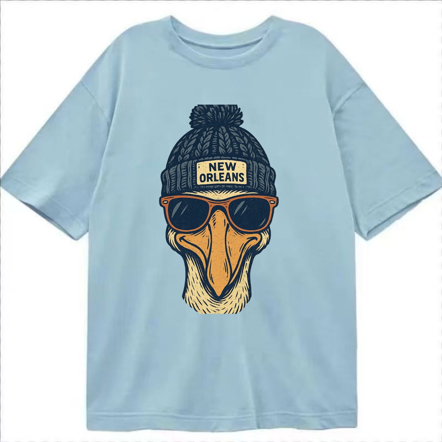 New Orleans Pelican wearing New Orleans beanie with pom pom and wayfarer - Classic T-shirt - Light Blue