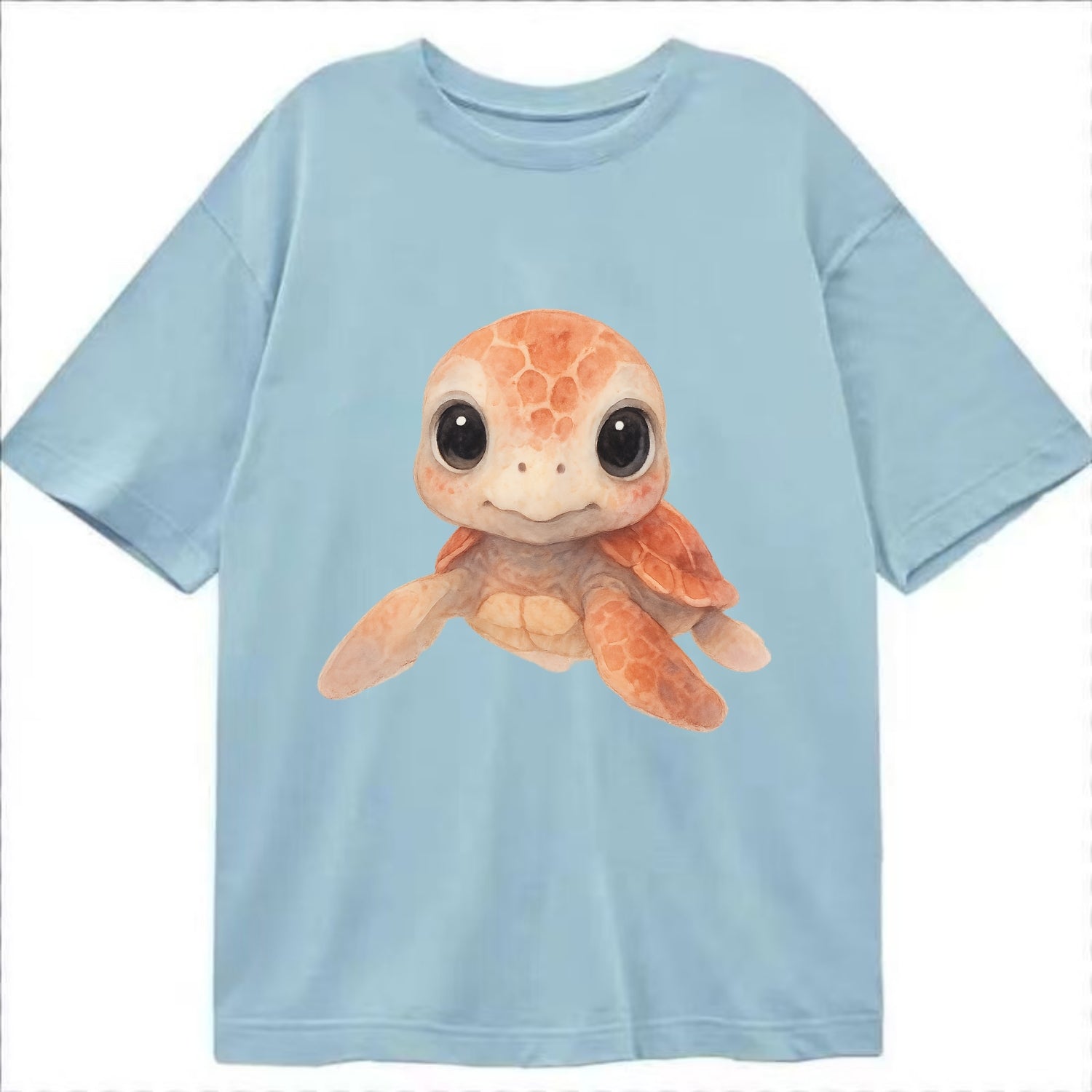 Baby Loggerhead Turtle - reddish-brown shell, big round dark eyes, chunky head, - Classic T-shirt - Light Blue