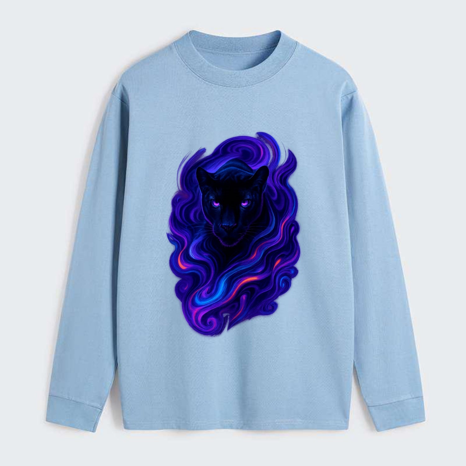 Sleek black panther emerging from swirls of deep purple and electric - Classic Long Sleeve Shirt - Light Blue