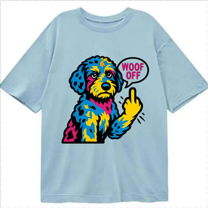 Aussiedoodle with merle patches and curly coat, playful smart paw raised - Classic T-shirt - Light Blue
