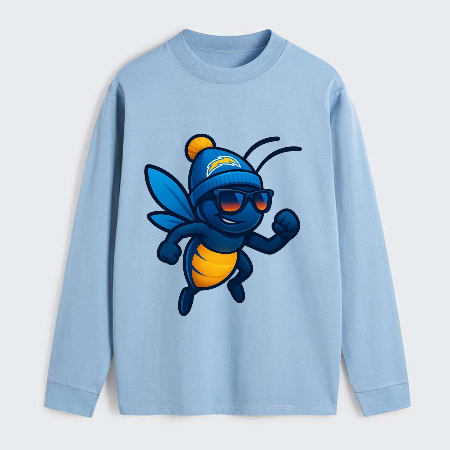 LA Lightning Bug wearing Chargers powder blue and gold beanie with pom - Classic Long Sleeve Shirt - Light Blue