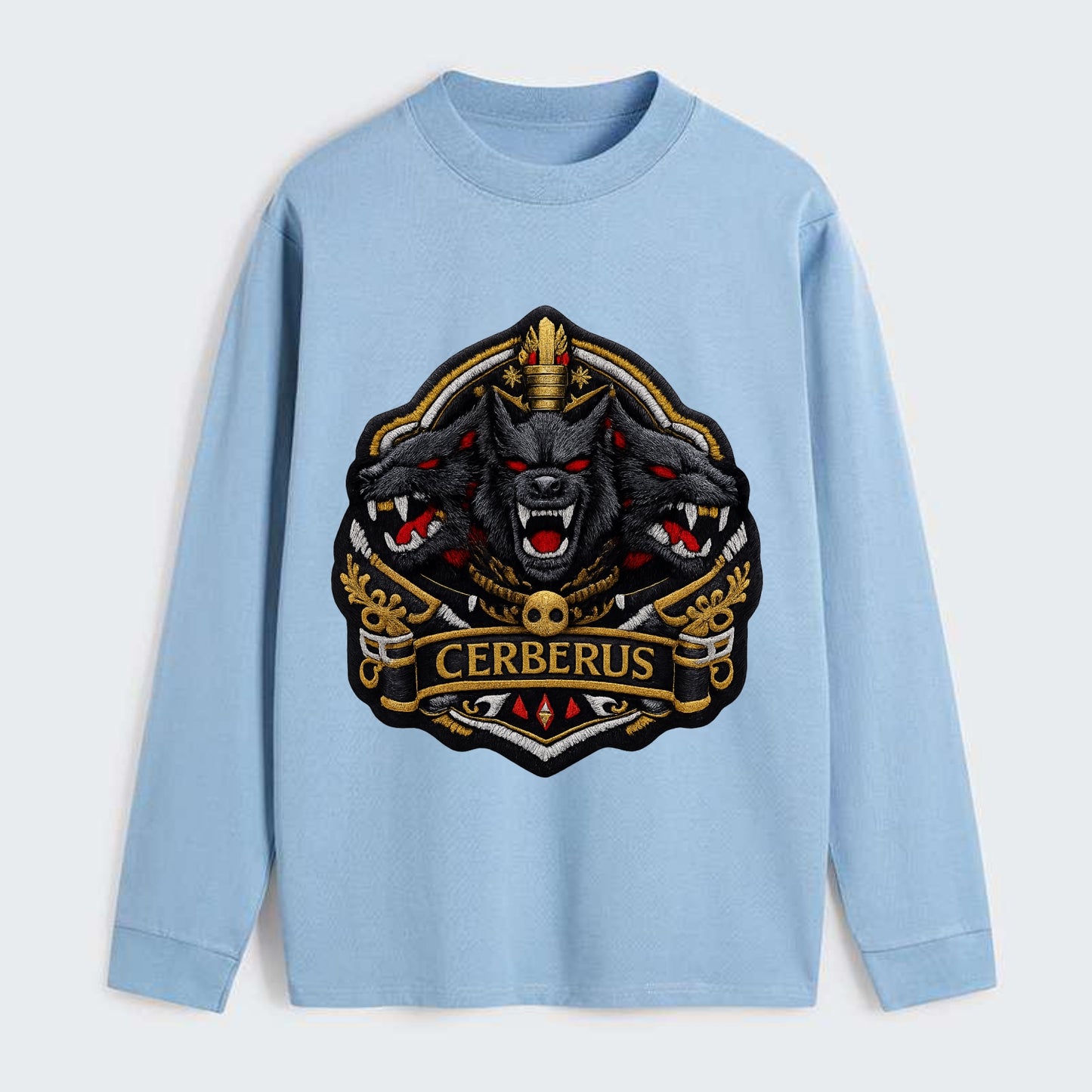CERBERUS THREE HEADS - triple hound in black and red , underworld - Classic Long Sleeve Shirt - Light Blue