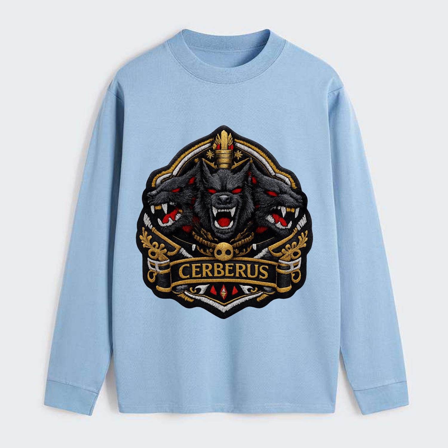 CERBERUS THREE HEADS - triple hound in black and red , underworld - Classic Long Sleeve Shirt - Light Blue