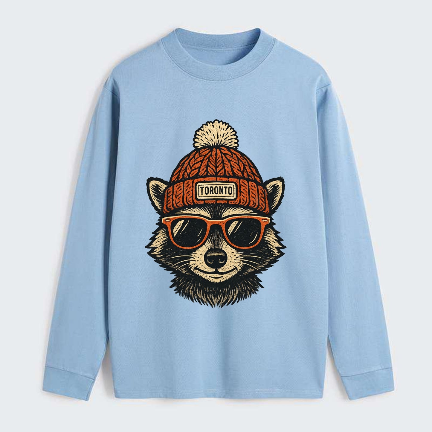 Toronto Raccoon wearing Toronto beanie with pom pom and wayfarer - Classic Long Sleeve Shirt - Light Blue