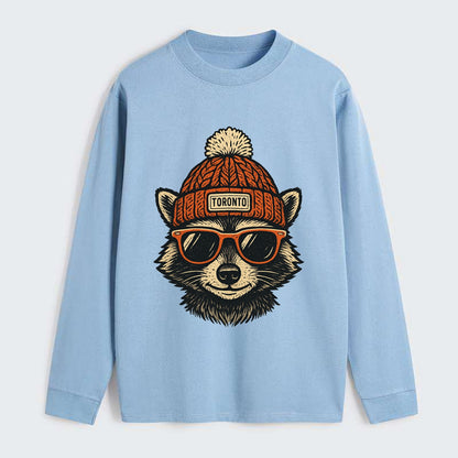 Toronto Raccoon wearing Toronto beanie with pom pom and wayfarer - Classic Long Sleeve Shirt - Light Blue