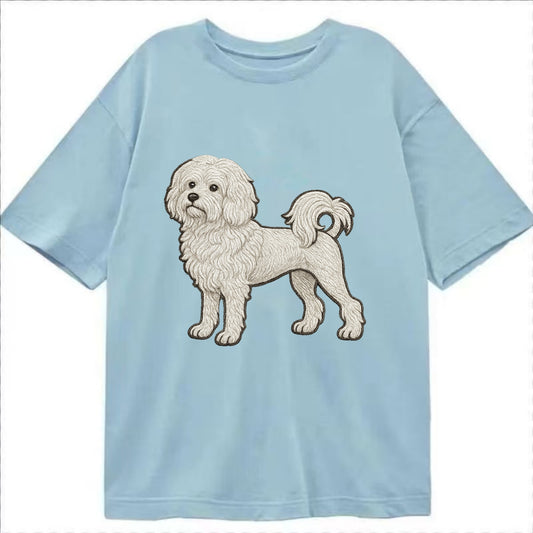 Löwchen - Little Lion Dog white embroidered pose - Classic T-shirt - Light Blue