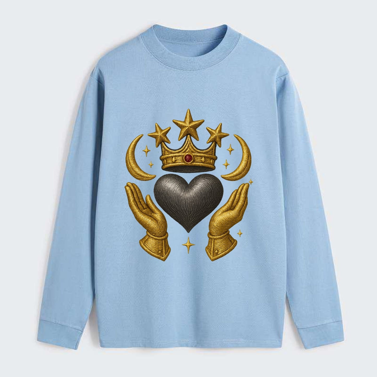 Sun goddess crown radiating golden rays over a midnight heart with - Classic Long Sleeve Shirt - Light Blue