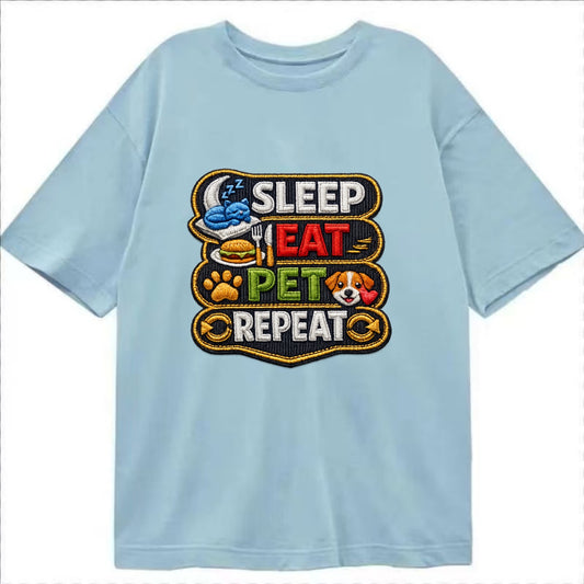 SLEEP EAT PET REPEAT - daily routine icons in multicolor , pet life - Classic T-shirt - Light Blue