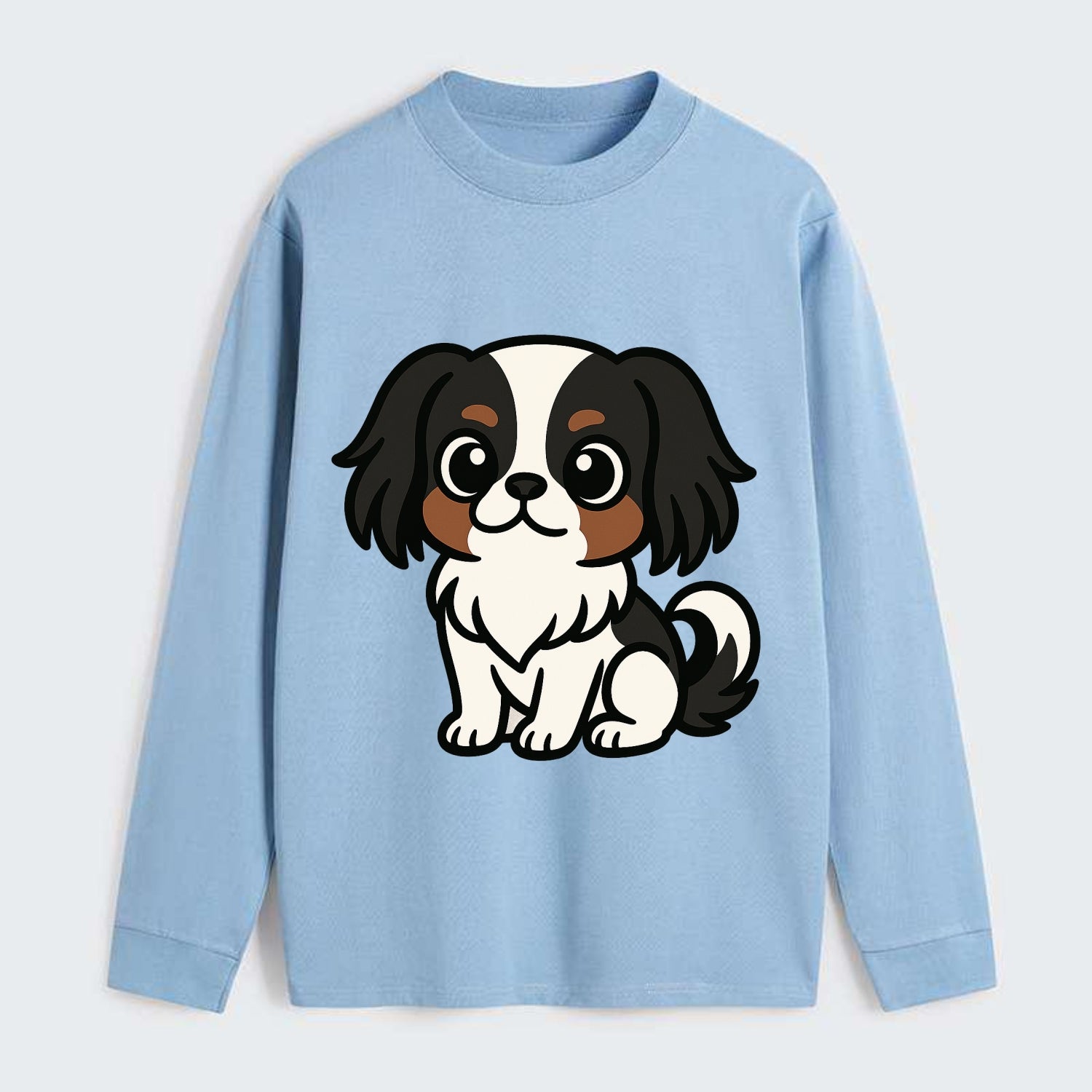 Japanese Chin - Black and white sitting pose - Classic Long Sleeve Shirt - Light Blue