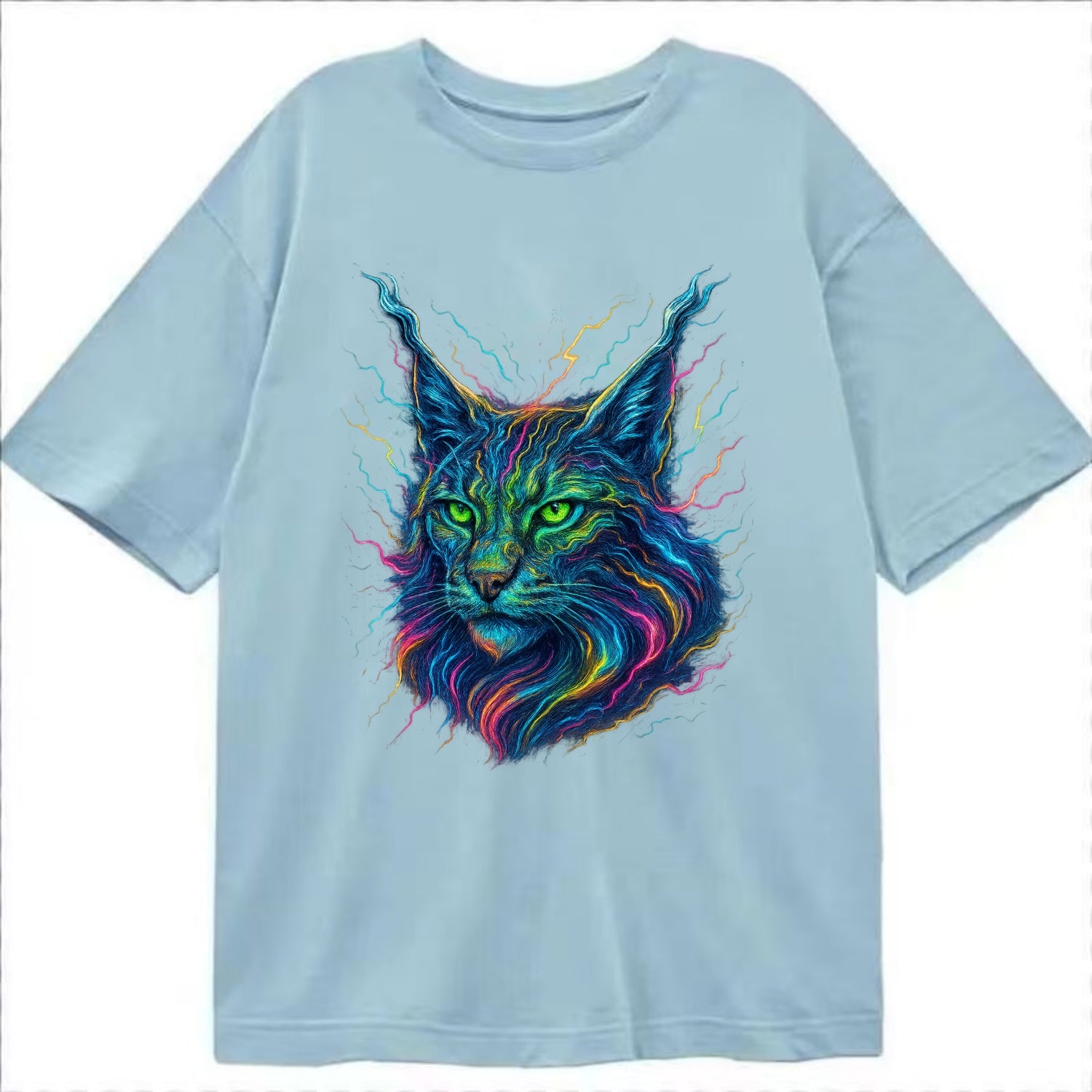 Wild lynx with ear tufts transforming into liquid mercury flows, silver and gold - Classic T-shirt - Light Blue