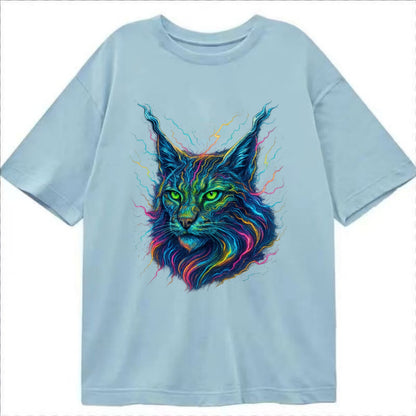 Wild lynx with ear tufts transforming into liquid mercury flows, silver and gold - Classic T-shirt - Light Blue
