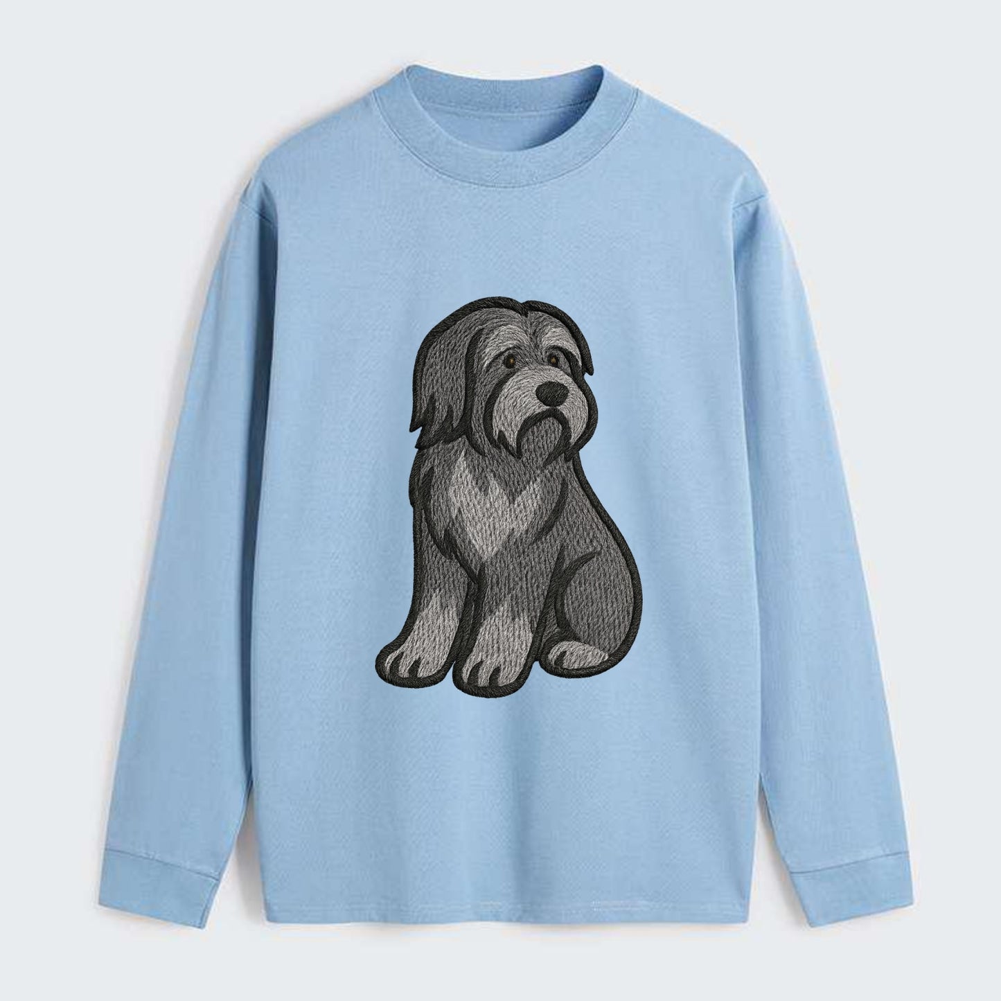 Bearded Collie - Gray shaggy coat embroidered pose - Classic Long Sleeve Shirt - Light Blue