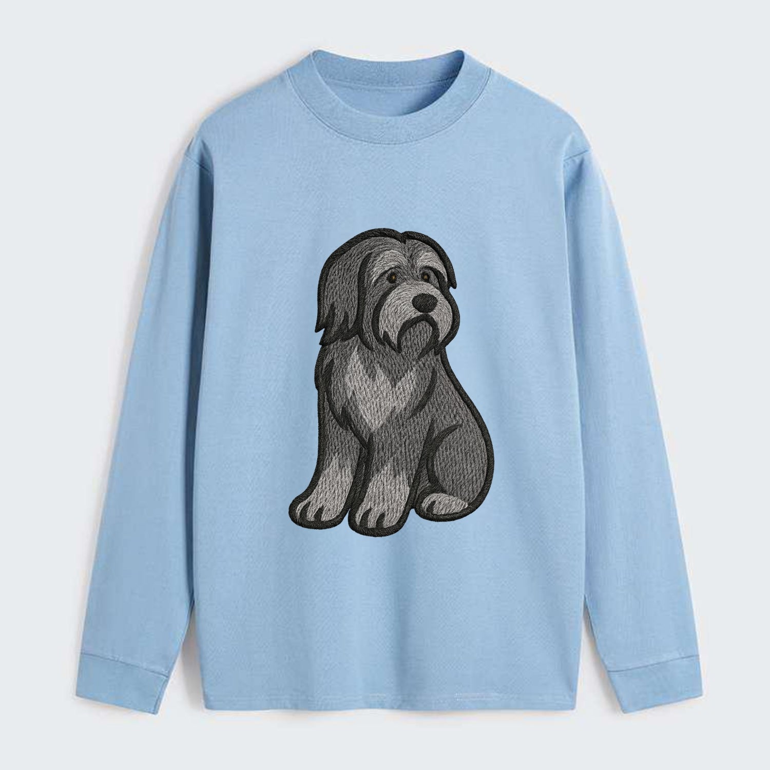 Bearded Collie - Gray shaggy coat embroidered pose - Classic Long Sleeve Shirt - Light Blue