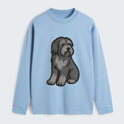 Bearded Collie - Gray shaggy coat embroidered pose - Classic Long Sleeve Shirt - Light Blue