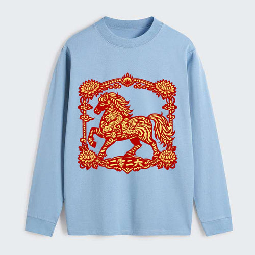 HORSE | Silk style horse design | Gold and silver thread appearance | - Classic Long Sleeve Shirt
