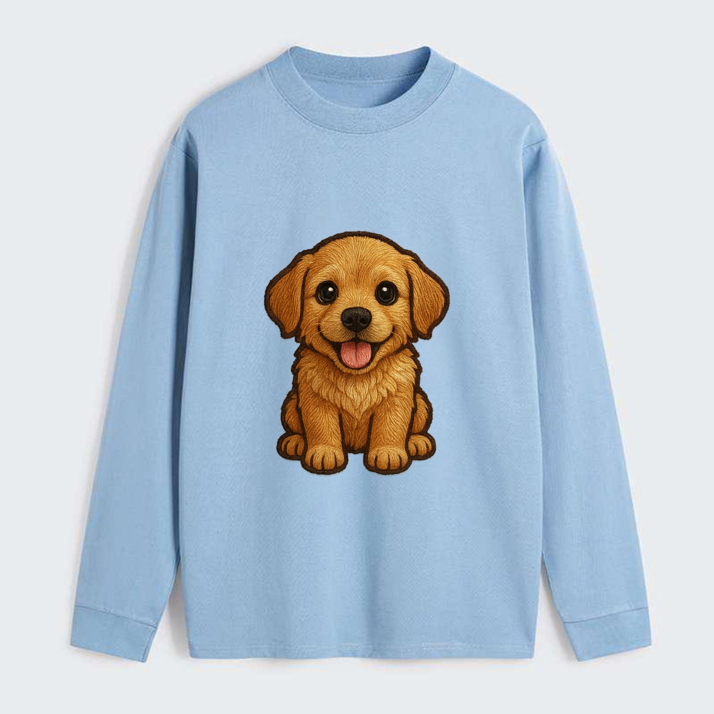 Baby Golden Retriever Puppy - fluffy golden fur, big brown eyes, pink - Classic Long Sleeve Shirt - Light Blue