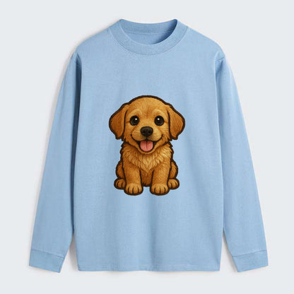 Baby Golden Retriever Puppy - fluffy golden fur, big brown eyes, pink - Classic Long Sleeve Shirt - Light Blue