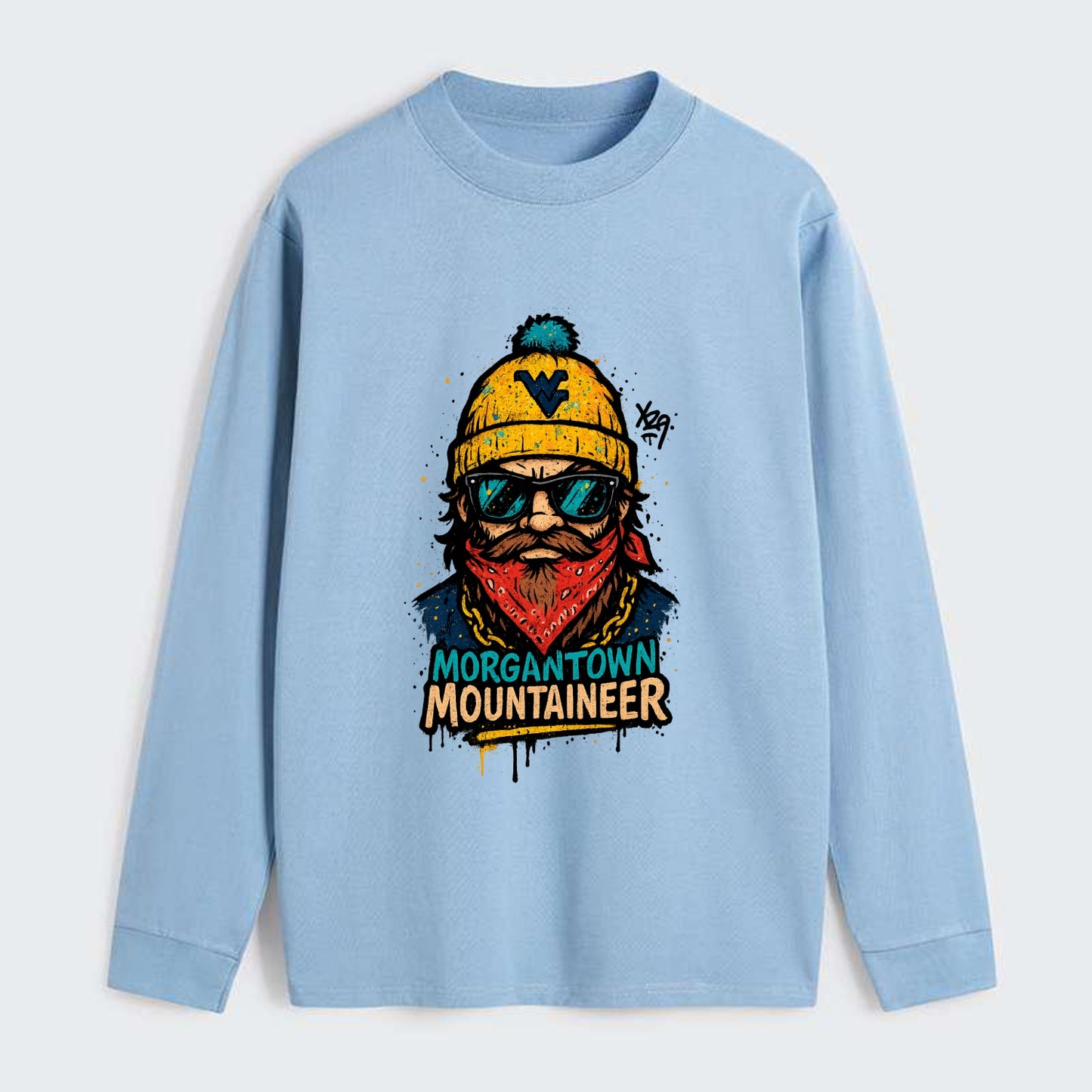 Morgantown Mountaineer wearing West Virginia beanie with WV patch - Classic Long Sleeve Shirt - Light Blue