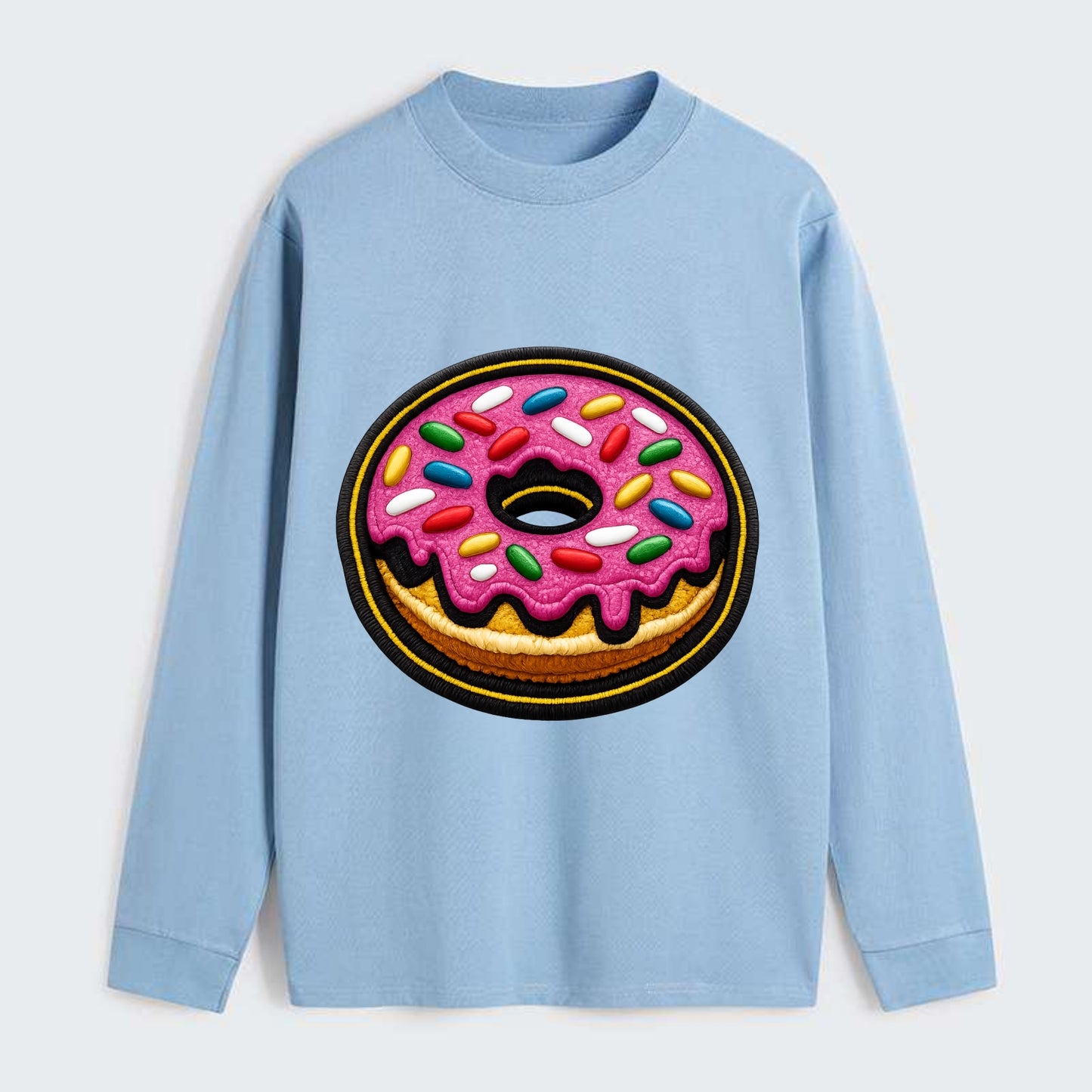 DONUT SPRINKLES - glazed donut with sprinkles in pink and rainbow , - Classic Long Sleeve Shirt - Light Blue