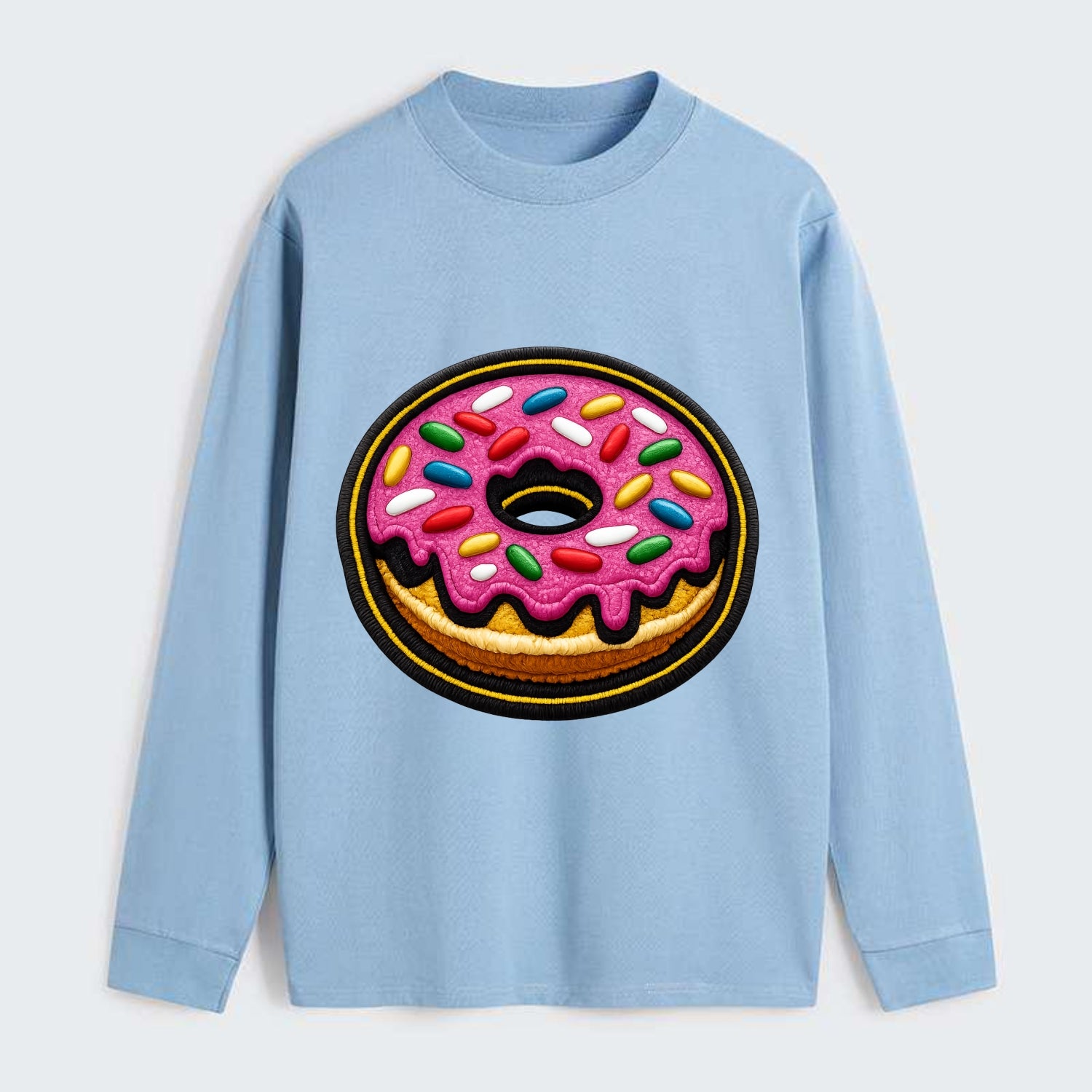 DONUT SPRINKLES - glazed donut with sprinkles in pink and rainbow , - Classic Long Sleeve Shirt - Light Blue