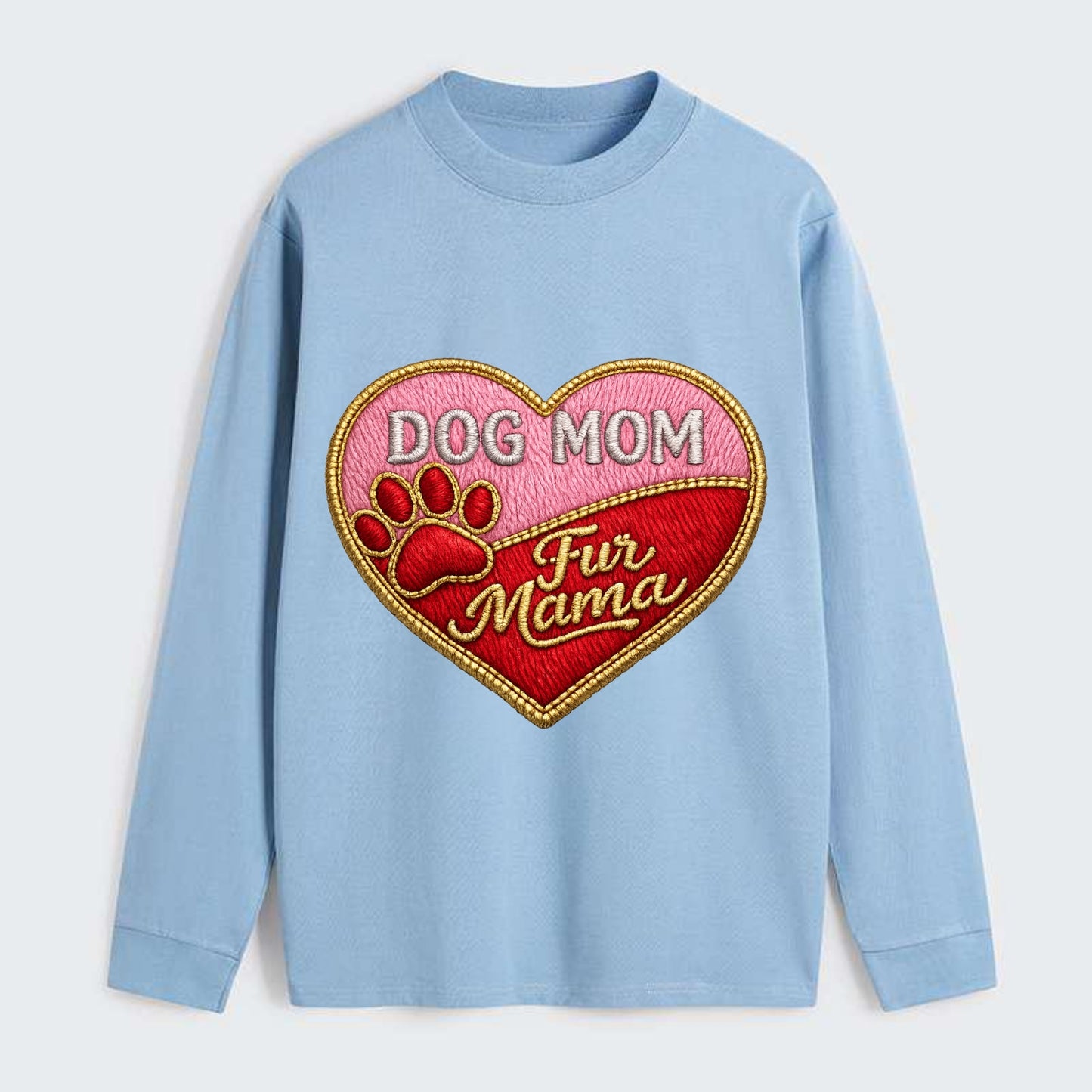 DOG MOM HEART - heart with paw print in pink and red , fur mama - Classic Long Sleeve Shirt - Light Blue