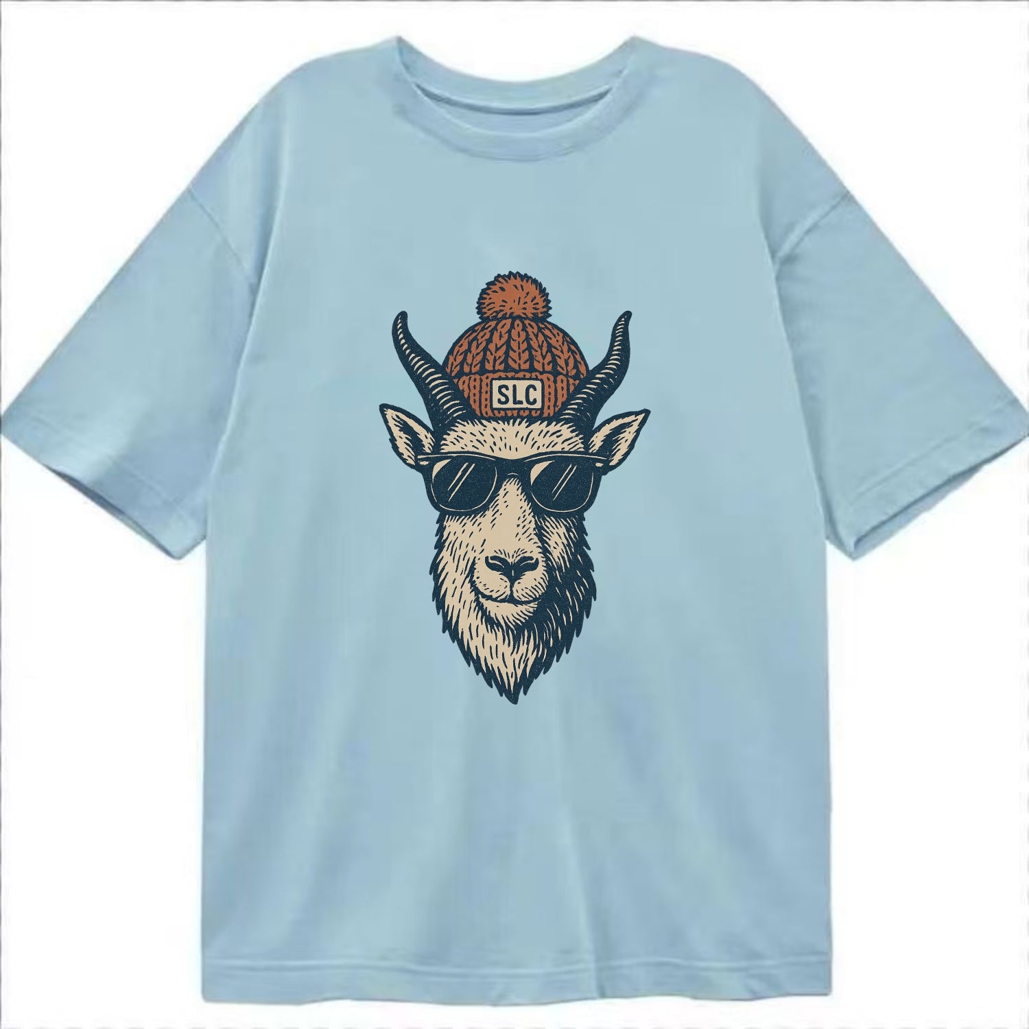 Salt Lake City Mountain Goat wearing SLC beanie with pom pom and wayfarer - Classic T-shirt - Light Blue