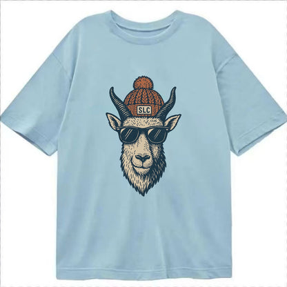 Salt Lake City Mountain Goat wearing SLC beanie with pom pom and wayfarer - Classic T-shirt - Light Blue