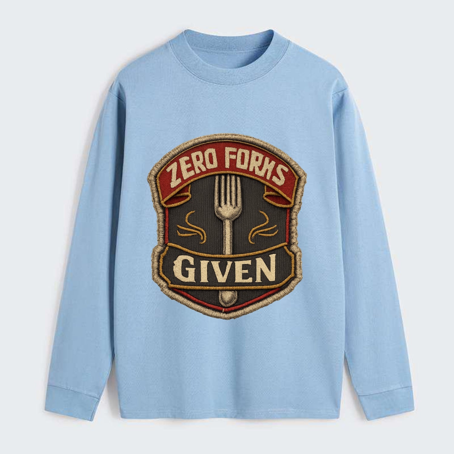 ZERO FORKS GIVEN - fork with text in silver , no cares attitude - Classic Long Sleeve Shirt - Light Blue