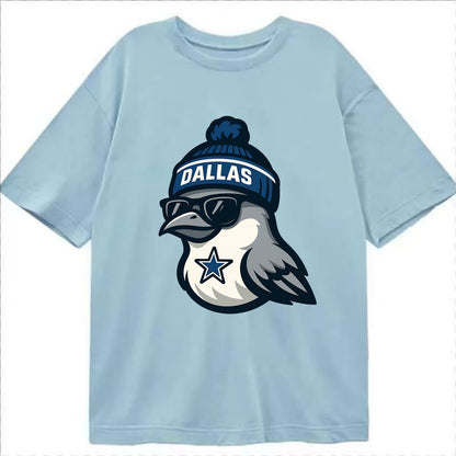 Dallas Mockingbird wearing Cowboys beanie with sheriff star and wayfarer - Classic T-shirt - Light Blue