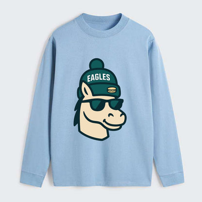 Philadelphia Horse wearing Eagles beanie with cheesesteak patch and - Classic Long Sleeve Shirt - Light Blue
