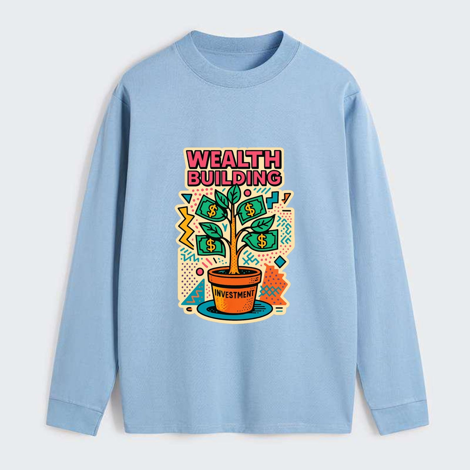 Money tree growing from investment pot - financial independence - Classic Long Sleeve Shirt - Light Blue
