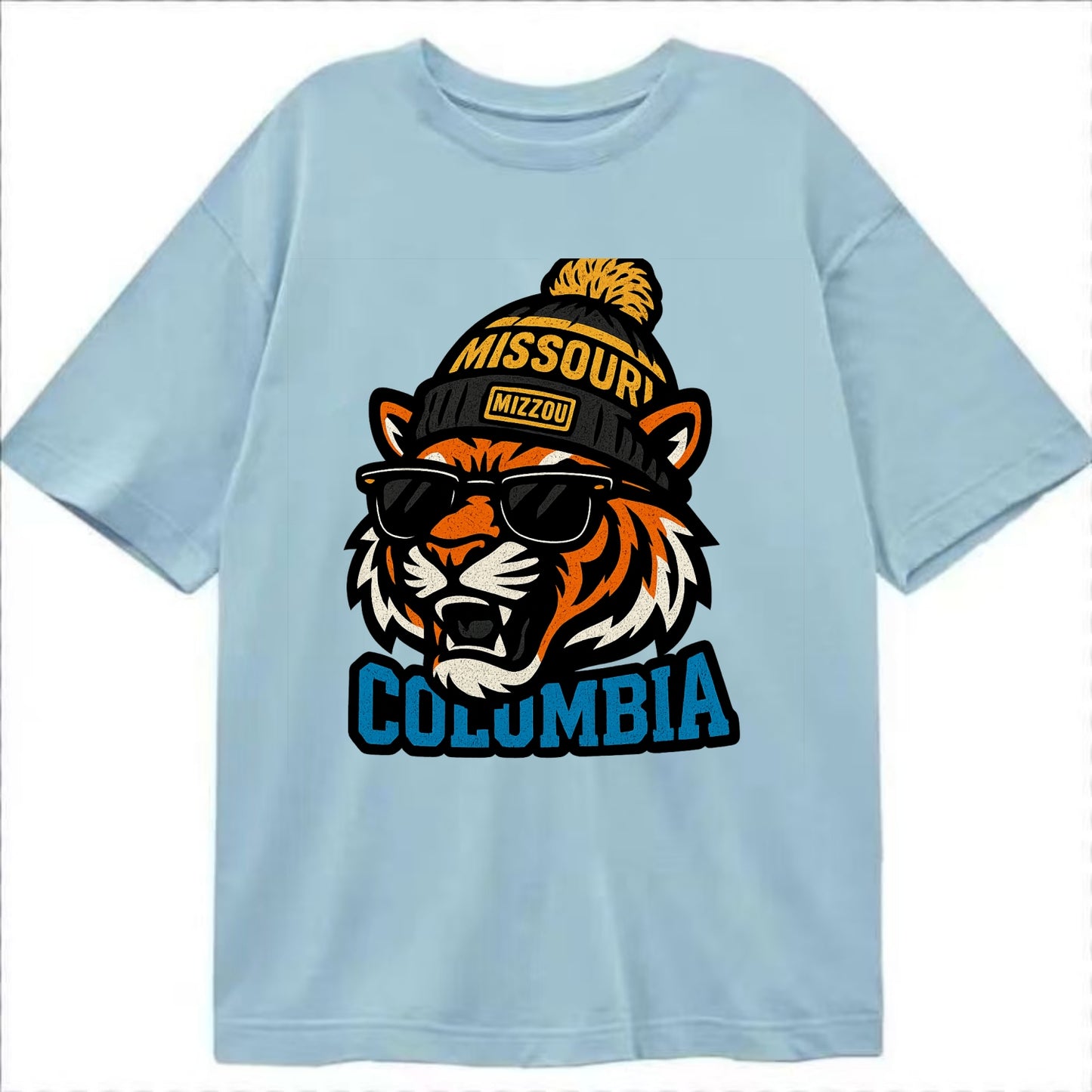 Columbia Tiger wearing Missouri beanie with Mizzou patch - Classic T-shirt - Light Blue