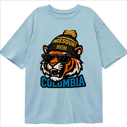 Columbia Tiger wearing Missouri beanie with Mizzou patch - Classic T-shirt - Light Blue