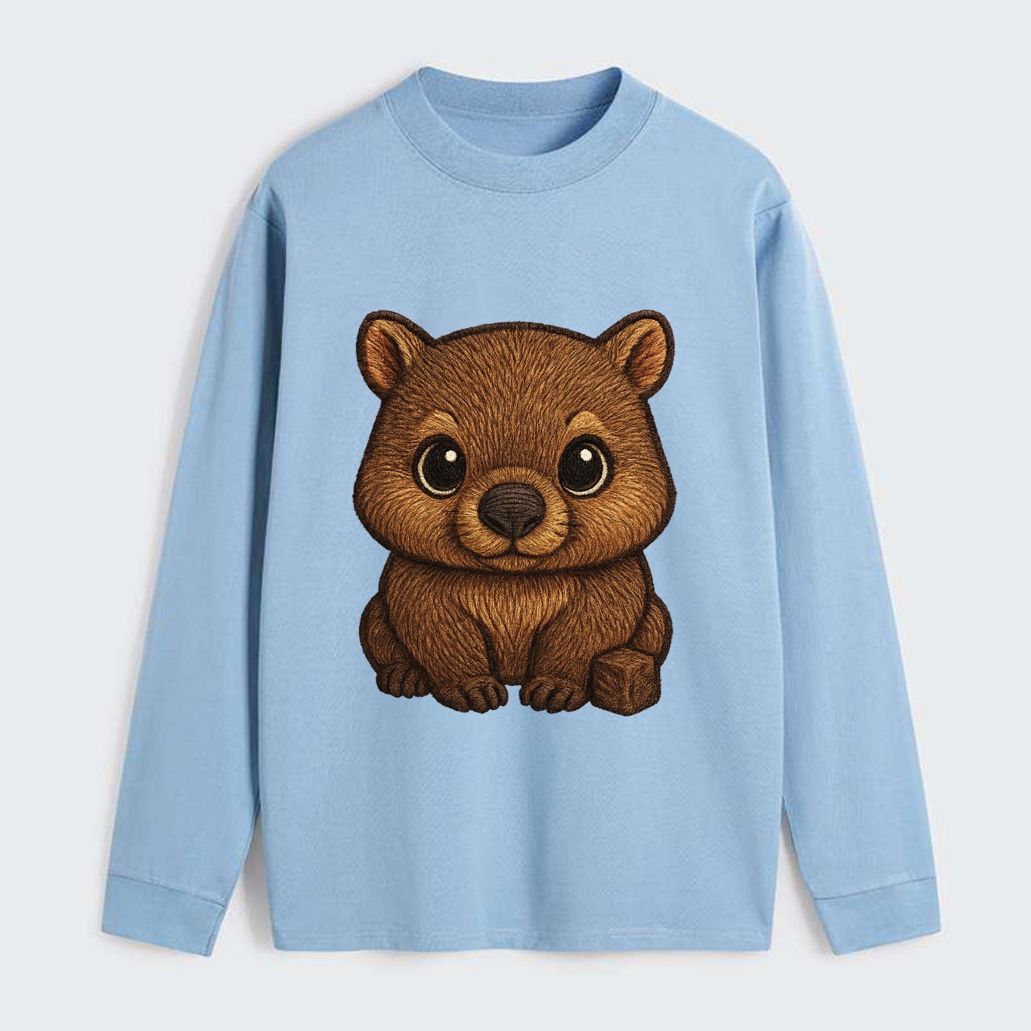 Baby Wombat - brown fur, square nose, small ears, dark eyes, - Classic Long Sleeve Shirt - Light Blue