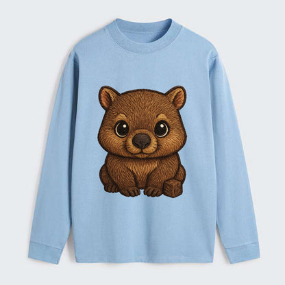 Baby Wombat - brown fur, square nose, small ears, dark eyes, - Classic Long Sleeve Shirt - Light Blue