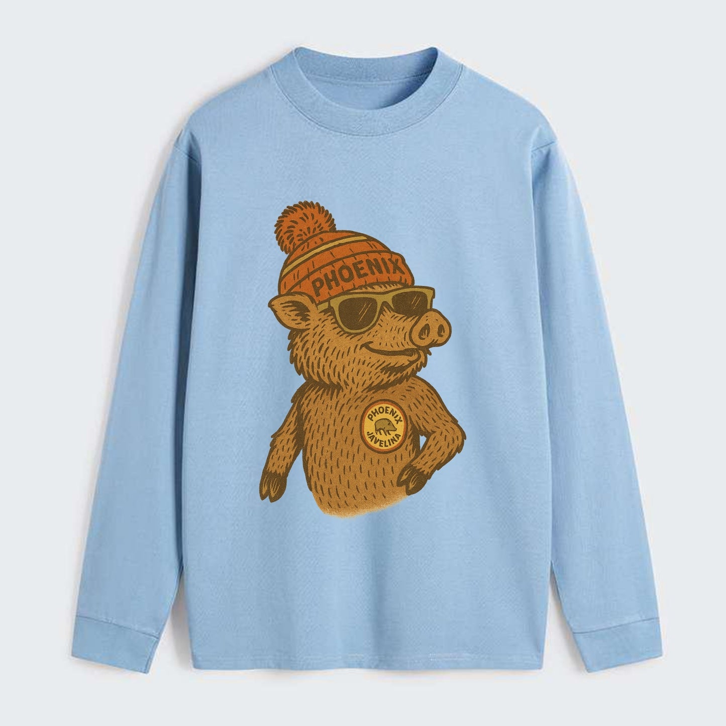 Phoenix Javelina wearing Phoenix beanie with pom pom and wayfarer - Classic Long Sleeve Shirt - Light Blue