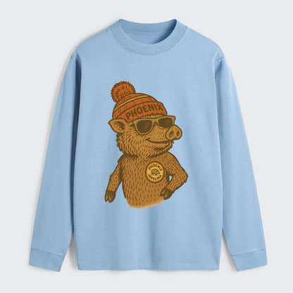 Phoenix Javelina wearing Phoenix beanie with pom pom and wayfarer - Classic Long Sleeve Shirt - Light Blue