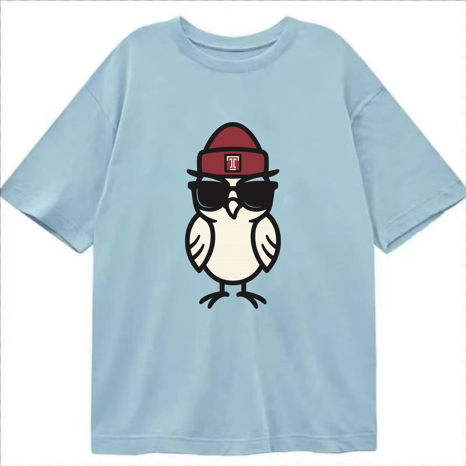 Philadelphia Owl wearing Temple beanie with T patch - Classic T-shirt - Light Blue