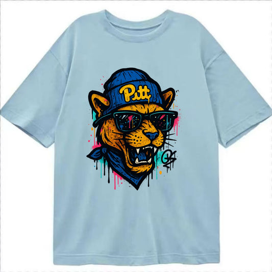 Pittsburgh Panther wearing Pitt beanie with script patch - Classic T-shirt - Light Blue