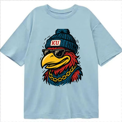 Lawrence Jayhawk wearing Kansas beanie with KU patch - Classic T-shirt - Light Blue