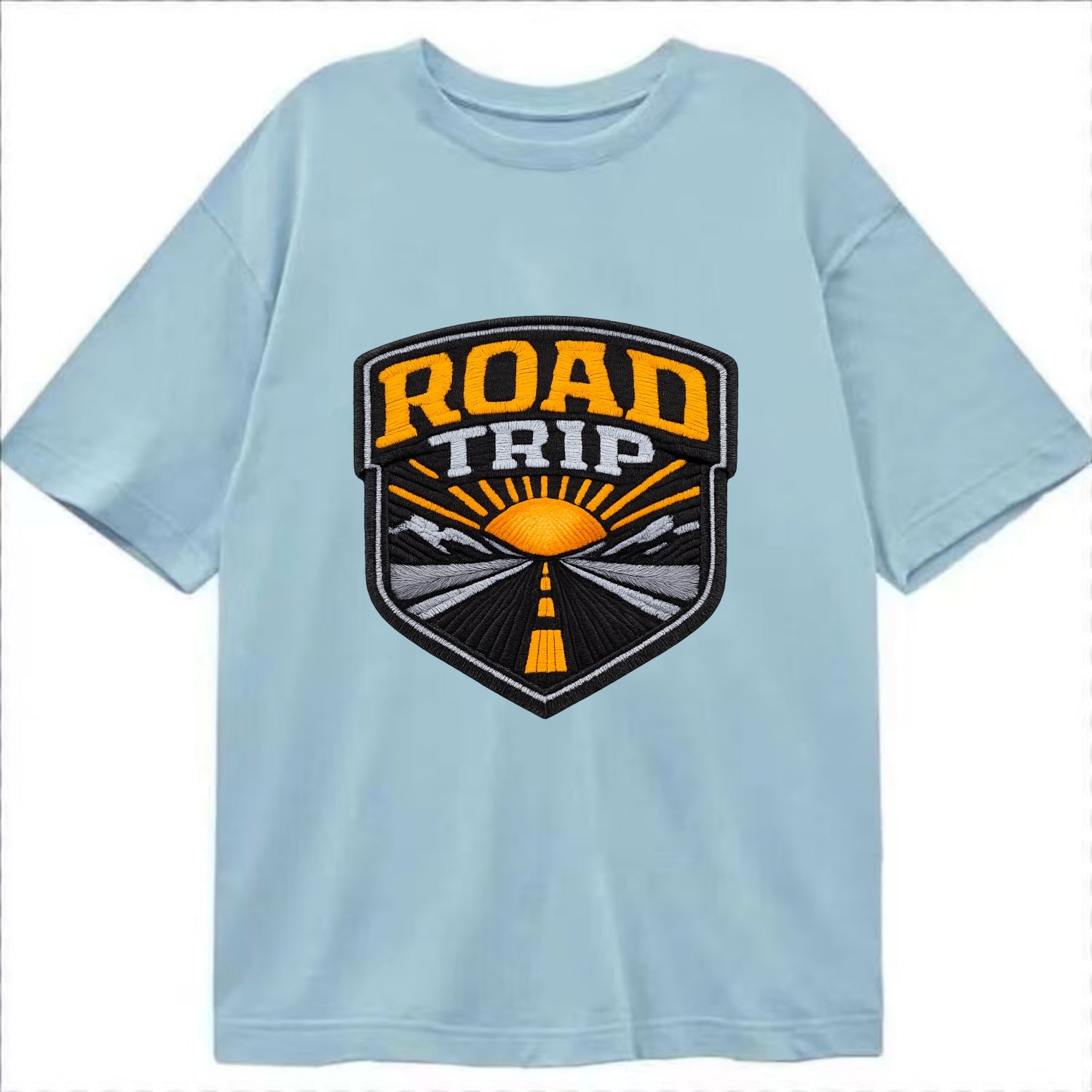 ROAD TRIP - highway and sun in orange and gray , open road - Classic T-shirt - Light Blue
