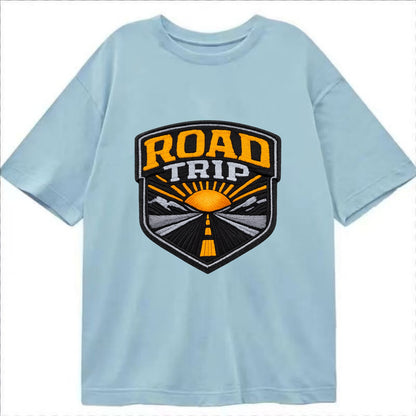ROAD TRIP - highway and sun in orange and gray , open road - Classic T-shirt - Light Blue
