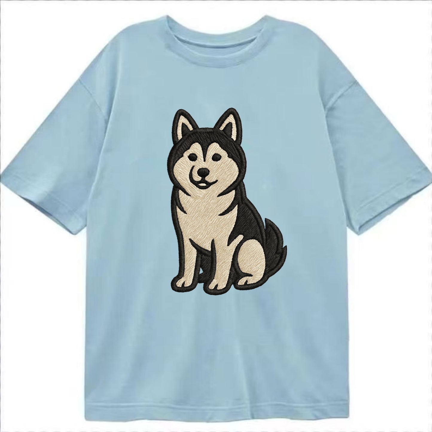 Pomsky - Pomeranian-Husky mix sitting po Classic T-shirt - Light Blue