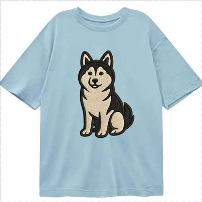 Pomsky - Pomeranian-Husky mix sitting po Classic T-shirt - Light Blue