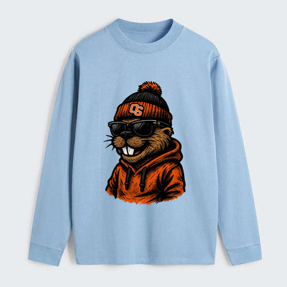 Corvallis Beaver wearing Oregon State beanie with OS patch - Classic Long Sleeve Shirt - Light Blue