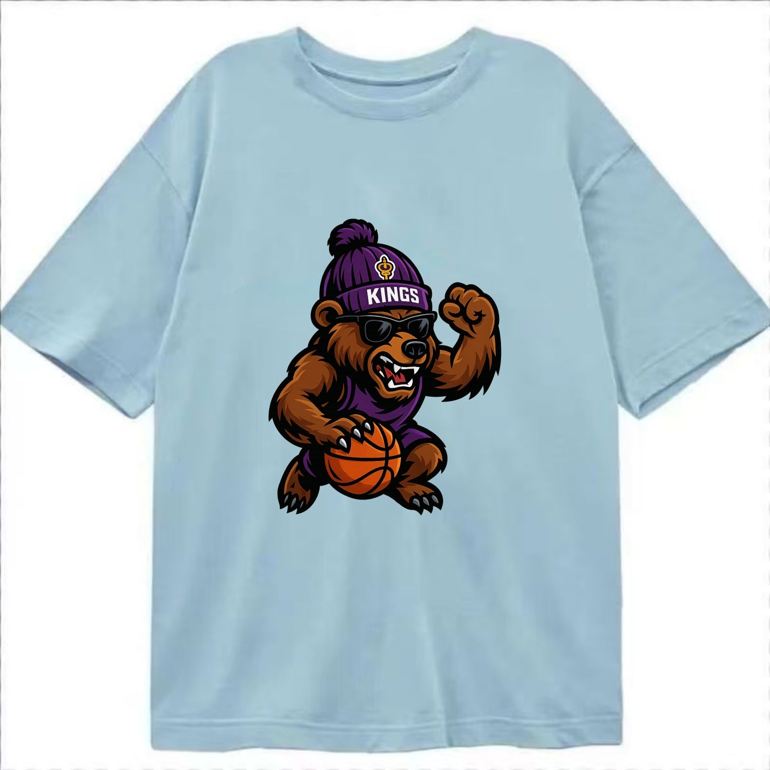 California Grizzly wearing Kings beanie with royal scepter patch and wayfarer - Classic T-shirt - Light Blue