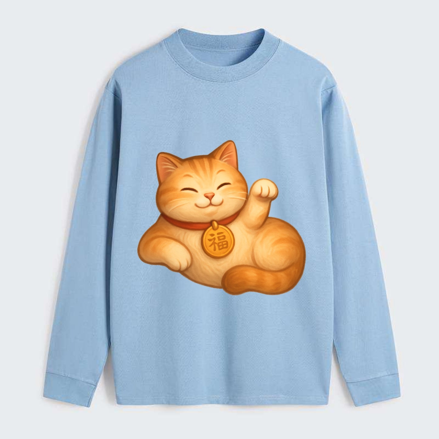Maneki Neko Pose - Classic Long Sleeve Shirt - Light Blue