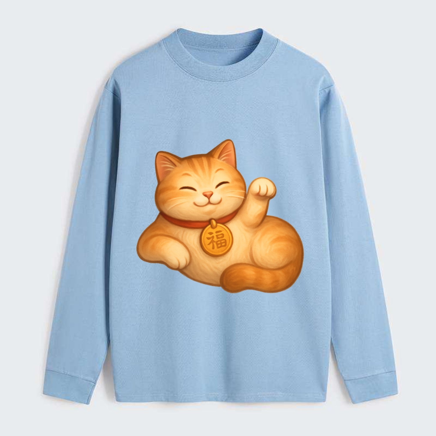 Maneki Neko Pose - Classic Long Sleeve Shirt - Light Blue